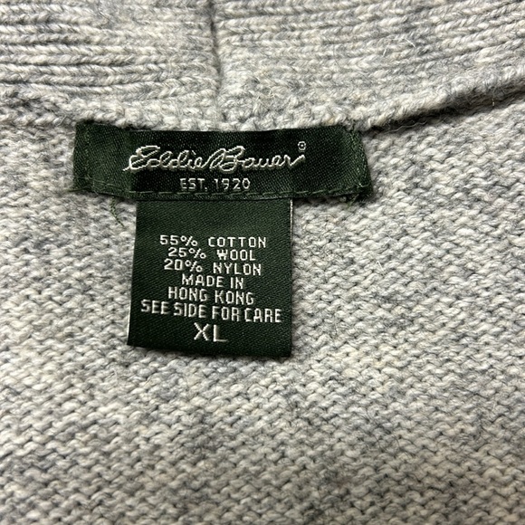 Vintage Eddie Bauer Wool Blend Fair Isle Sweater Cardigan Horn Toggle Gray XL - Picture 10 of 12